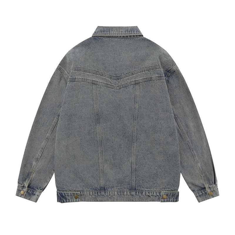 Men Denim Jacket Washed and Worn Denim Jacket Men's Vintage Pocket Jacket Spring and Autumn