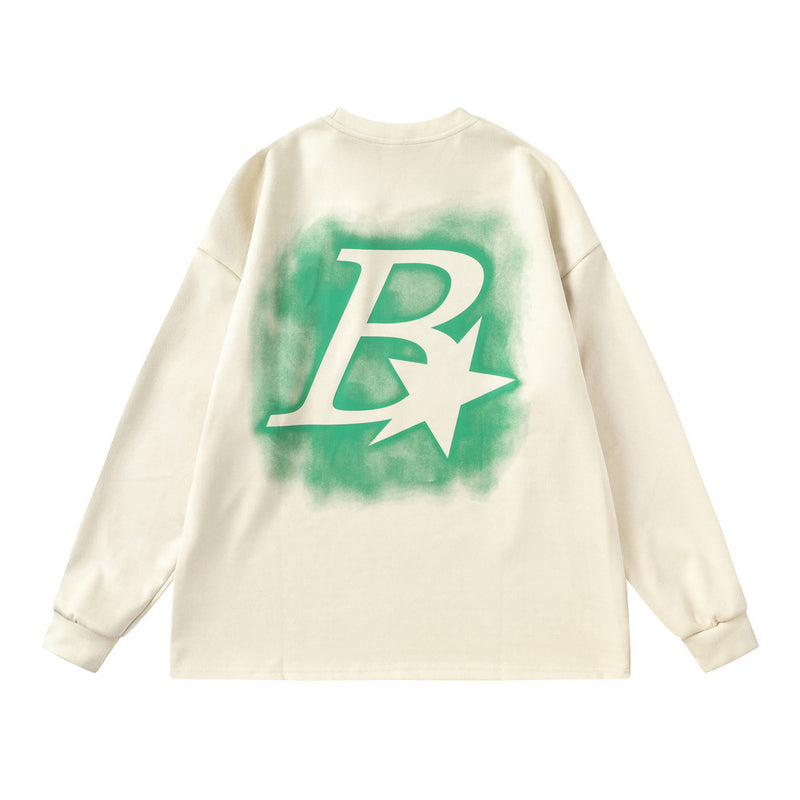 Men Hoodie Inkjet Letters Printed Crew Neck Sweatshirt