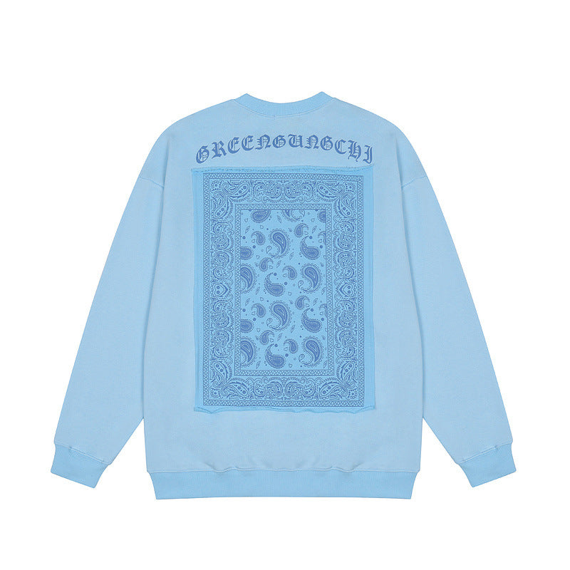 Men Long Sleeve Shirt West Coast Paisley Stitching Casual Couple Long Sleeve T-shirt