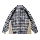 Men Long Sleeved T Shirt Plaid Stitching Jacket Shirt Men Spring and Autumn Loose Lapels Long Sleeve Shirt Coat