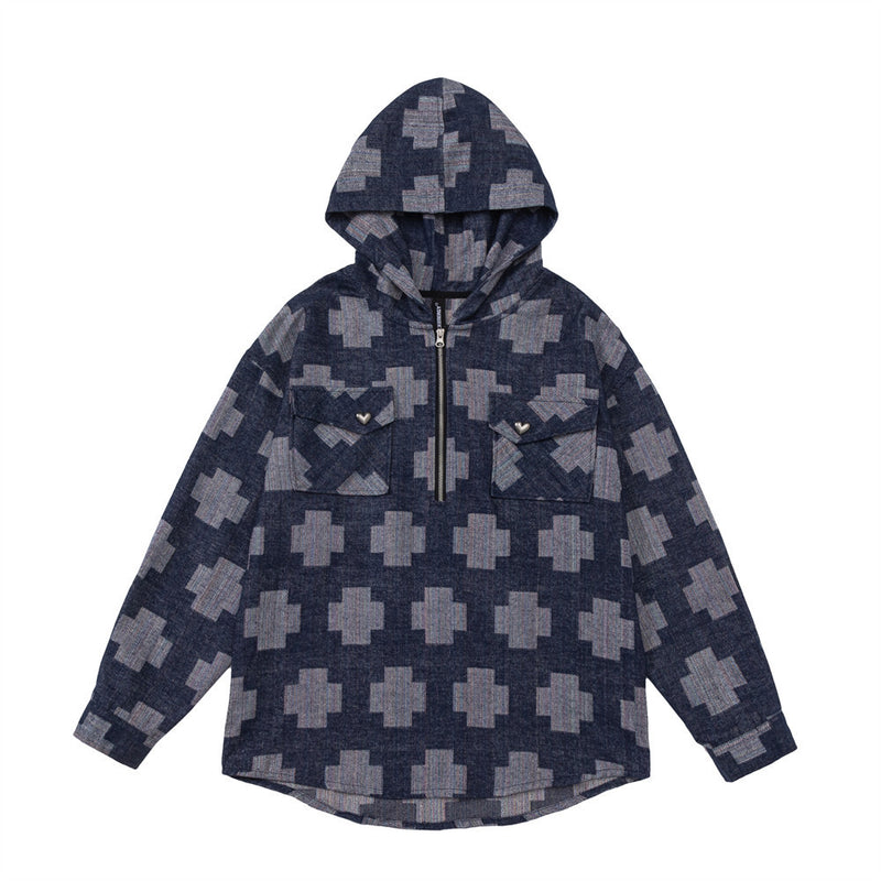 Men Hoodie Hooded Loose Top Coat Men's Three-Dimensional Denim
