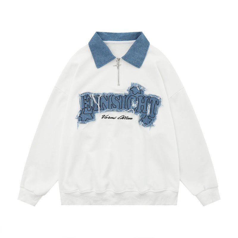 Men Hoodie Embroidery Half Zipper Sweater Men Spring and Autumn Leisure