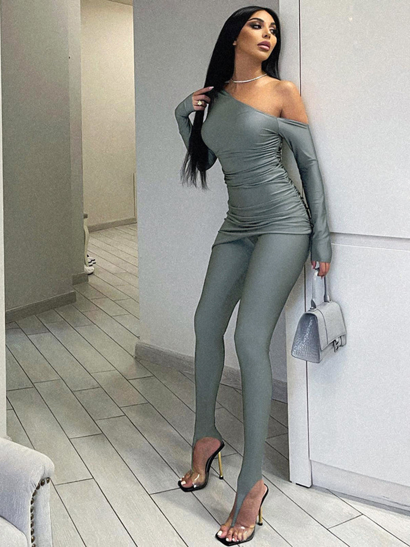 Women Co-Ord Set Women's Autumn and Winter Long-Sleeved Shirt Skinny Pants Casual