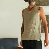 Men's T Shirt Cotton Linen Vest Multi-Color Waistcoat