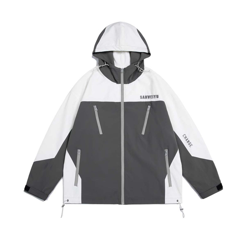 Unisex Jacket Autumn Stitching Contrast Color Hooded Jacket