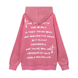 Men Fleece Lined Hoodie Winter Hooded Jacket Men's High Street Letter Printing Distressed Sweater