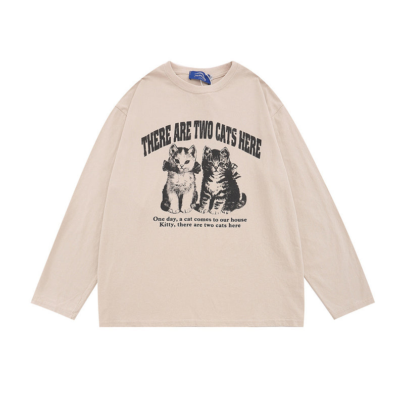 Men Hoodie Printed Bottoming round Neck Sweater Spring and Autumn Loose Casual Long Sleeves T-shirt