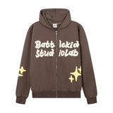 Men Fleece Lined Hoodie English Letter Hooded Sweater Men's Loose Hooded Cardigan Autumn and Winter