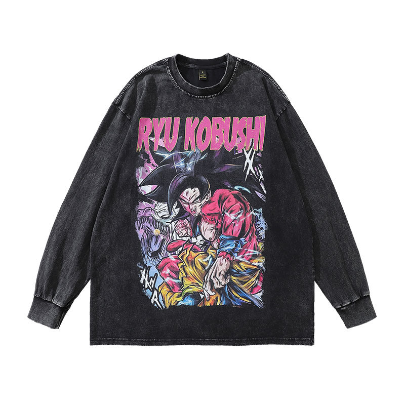 Men Long Sleeve Shirt Cartoon Distressed Long Sleeve T-shirt Men and Women Oversize Casual Couple's Tops