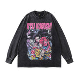 Men Long Sleeve Shirt Cartoon Distressed Long Sleeve T-shirt Men and Women Oversize Casual Couple's Tops