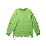 Men Hoodie Vibe Style Solid Color Simple Ripped Sweater Long Sleeve Loose round Neck Pullover Bottoming Shirt