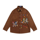 Men Long Sleeved T Shirt Cartoon Embroidered Long Sleeve Shirt Loose Casual Street Trendy