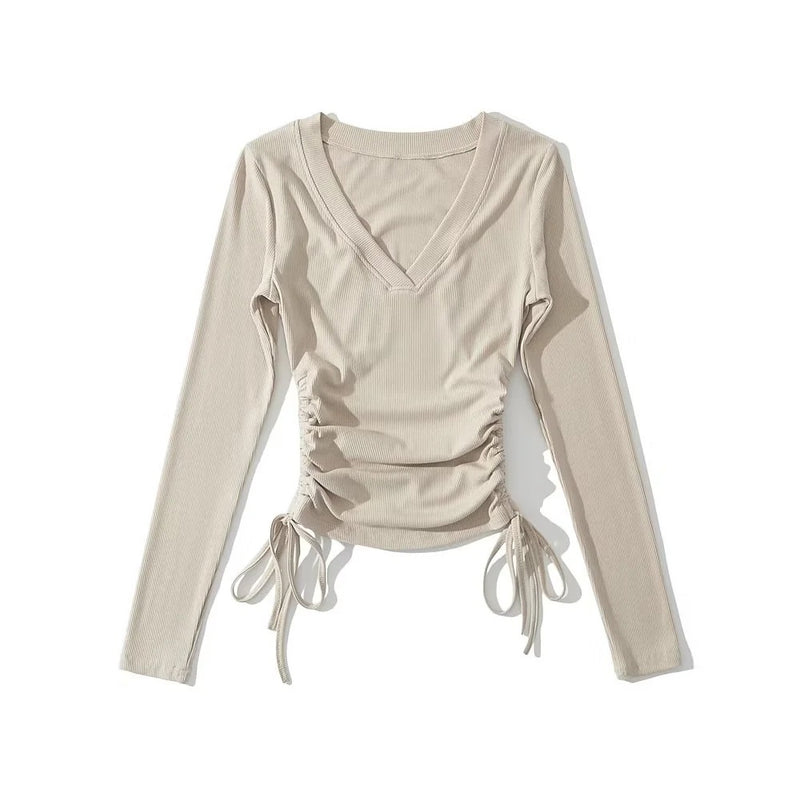 Women T-Shirt Design Tight Long-Sleeved Women's Fall V-neck Bottoming Top