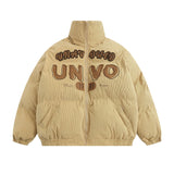 Men Cotton Padded Jacket Coat with Letters Embroidered Cotton Jacket Men's Winter Long Sleeve Cotton Coat Puffer Jacket Coat