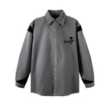 Men Long Sleeved T Shirt Color Matching Stitching Embroidered Letter Long Sleeve Lapel Shirt Men Ins