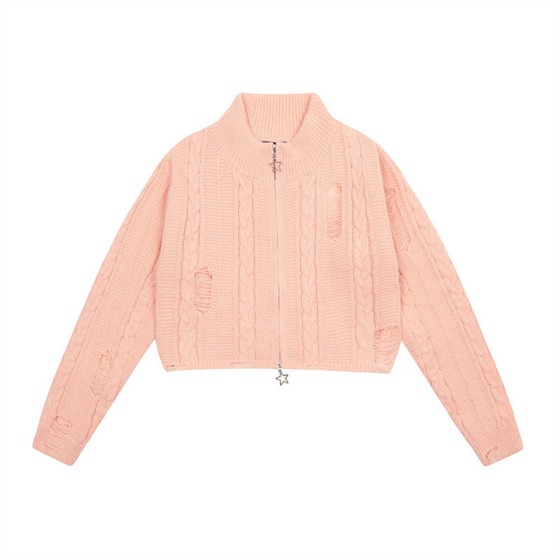 Women Sweater Short Knitted Open XINGX Zip Autumn Sweater Coat