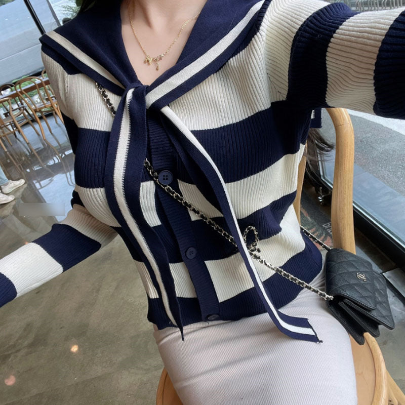 Women Long Sleeve Shirt Autumn Winter Sweater Female Striped Top Women