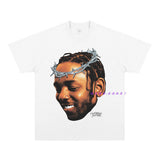 Kendrick Lamar T Shirts Portrait Print Vintage Hip Hop Short Sleeve Loose T-Shirt