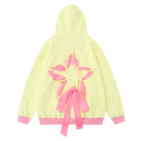 Men Hoodie Two-Way Zipper Hooded Jacket Five-Pointed Star Rope Bow Bandage Sweater