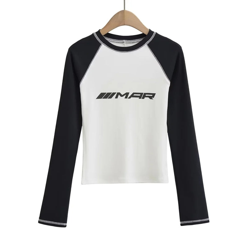 Women T-Shirt Long Sleeve T-shirt Women Slim Fit Slimming Short Top