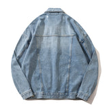 Men Denim Jacket Washed and Worn Denim Jacket Men Vibe Casual Denim Baggy Coat