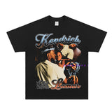 Kendrick Lamar T Shirts Portrait Print Vintage Hip Hop Short Sleeve Loose T-Shirt