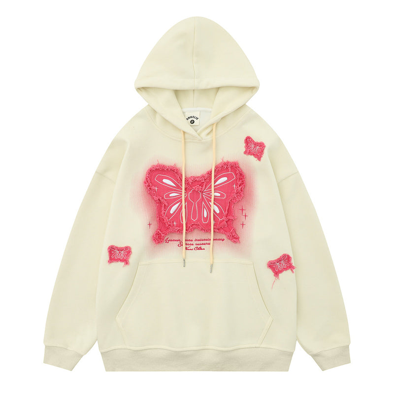 Men Hoodie Butterfly Patch Embroidered Hoodie