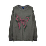 Men Long Sleeve Shirt Butterfly Graffiti Printing Bottoming Long Sleeve T-shirt Male Loose