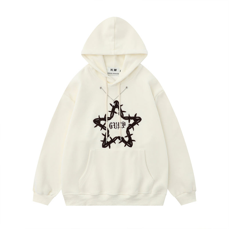 Men Hoodie Five-Pointed Star Embroidered Sweater Men's Long Sleeve Loose