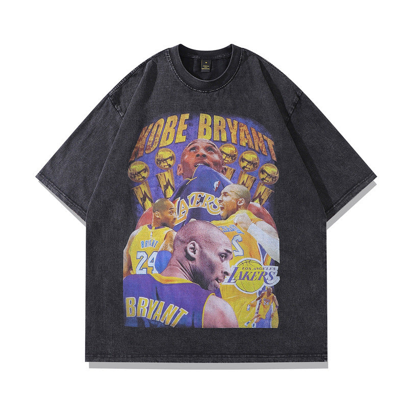 Men T Shirt Worn Looking Washed-out Character Print Short Sleeve T-shirt Men Hip Hop