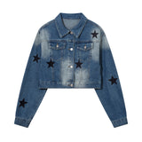 Men Denim Jacket XINGX Embroidered Spray Denim Jacket Men and Women Couple Jacket Spring and Autumn