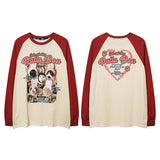 Men Long Sleeve Shirt Contrast Color Raglan Couple Long Sleeve Bottoming T-shirt Retro Men and Women