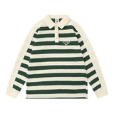 Men Hoodie Striped Stitching Lapel Sweater Loose Contrast Color Polo Shirt Long Sleeve Top