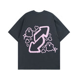 Men's T Shirt Letter Embroidered Printed Short-Sleeved T-shirt Men's and Women's Hee Loose