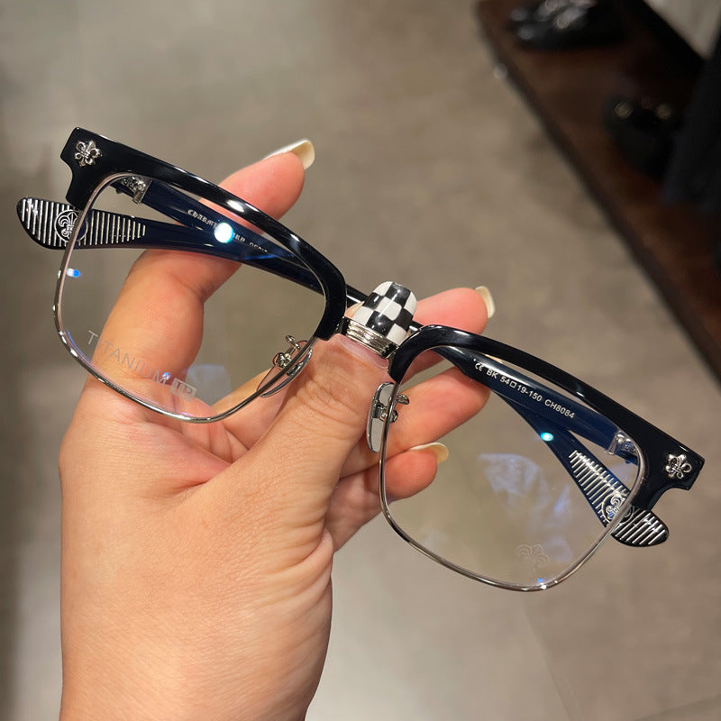 CHH Chrome Hearts Glasses pure titanium semi-square large face men and women retro trendy myopia flat light