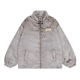 Men Cotton Mixed Jacket Coat Embroidered Lamb Coat Men's Winter Collar Drawstring Loose Cotton Coat Jacket