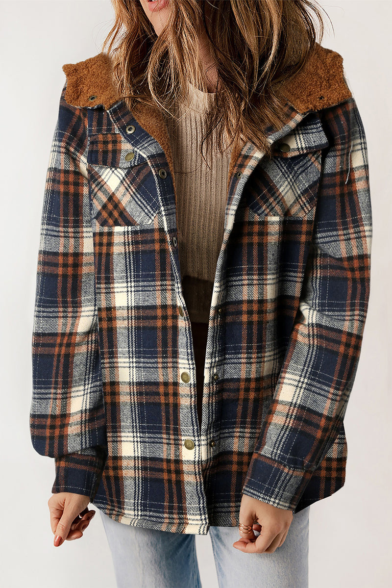 Plaid Trench Coat Autumn and Winter Women's Plaid Button Hooded Jacket