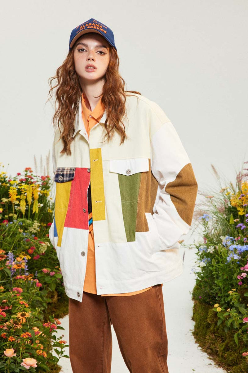 Unisex Jacket Autumn Color Contrast Patchwork Coat