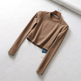 Women T-Shirt Spring round Neck Long Sleeve Short T-shirt Bottoming Shirt