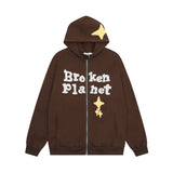 Men Fleece Lined Hoodie Foam Star Letters Hooded Sweater Boys Autumn and Winter Zipper Coat