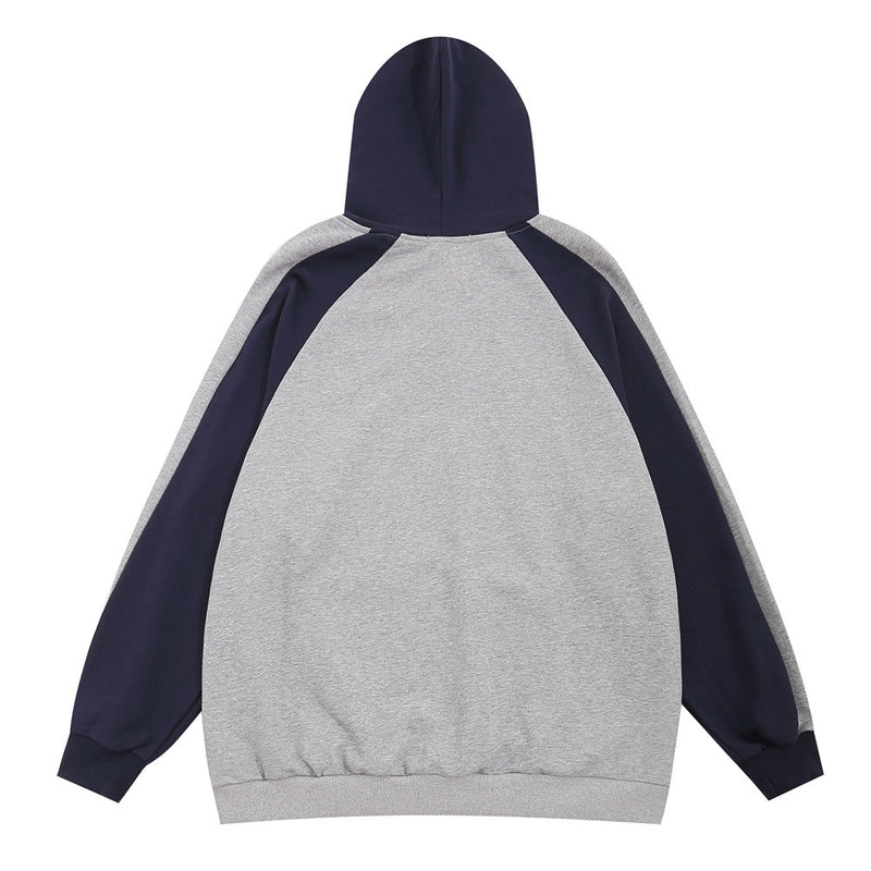 Men Hoodie Hooded Sweater Loose Casual Contrast Color Stitching