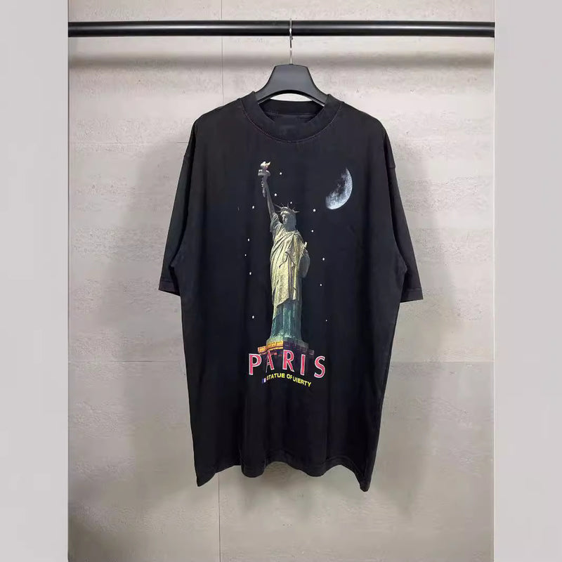 Men T-shirts Washed and old short-sleeved T-shirts Loose casual bottoming shirt