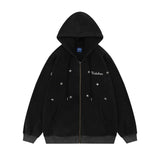 Men Hoodie Star Loose Wash Men's Autumn and Winter Zipper Cardigan Outerwear