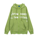 Men Fleece Lined Hoodie Winter Hooded Jacket Men's High Street Letter Printing Distressed Sweater