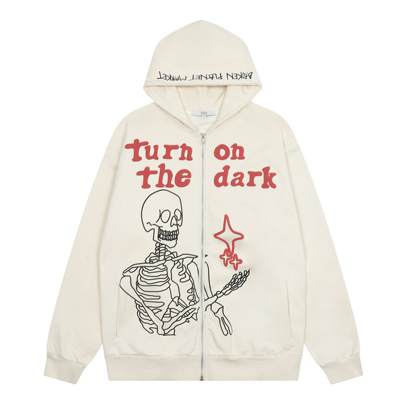 Men Hoodie Print Hooded Cardigan Sweater Boys Autumn Loose Long Sleeve Jacket