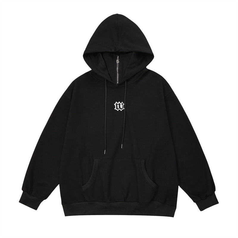 Men Hoodie Turtleneck Hooded Sweater Simple Letter Embroidered Long Sleeve Loose Pullover Hoodie