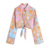 Women T-shirt Summer Lapels Printed Shirt Blouse