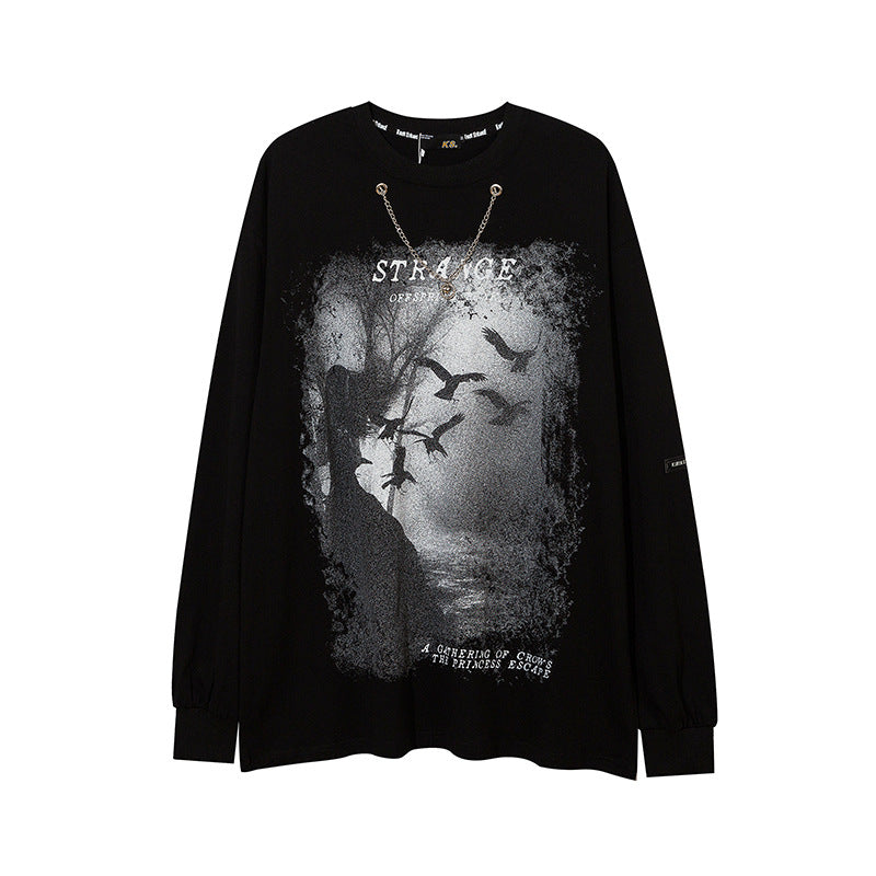 Men Long Sleeve Shirt Printed Sweater Men's and Women's Loose round Neck Sweater Couple