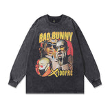 Men Long Sleeve Shirt Portrait Printing Vintage Distressed Long Sleeve Bottoming T-shirt for Men and Women