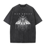Washed Vintage Bad Omens Print T-shirt Funny Moth